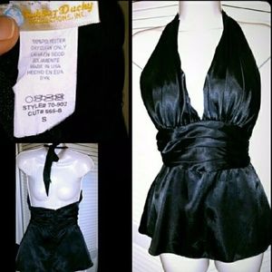 Rubber Ducky black zip up halter top